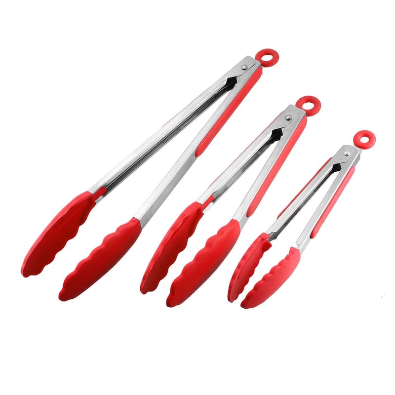 Core Kitchen Stainless Steel Locking Tong, Red (Set of 3)